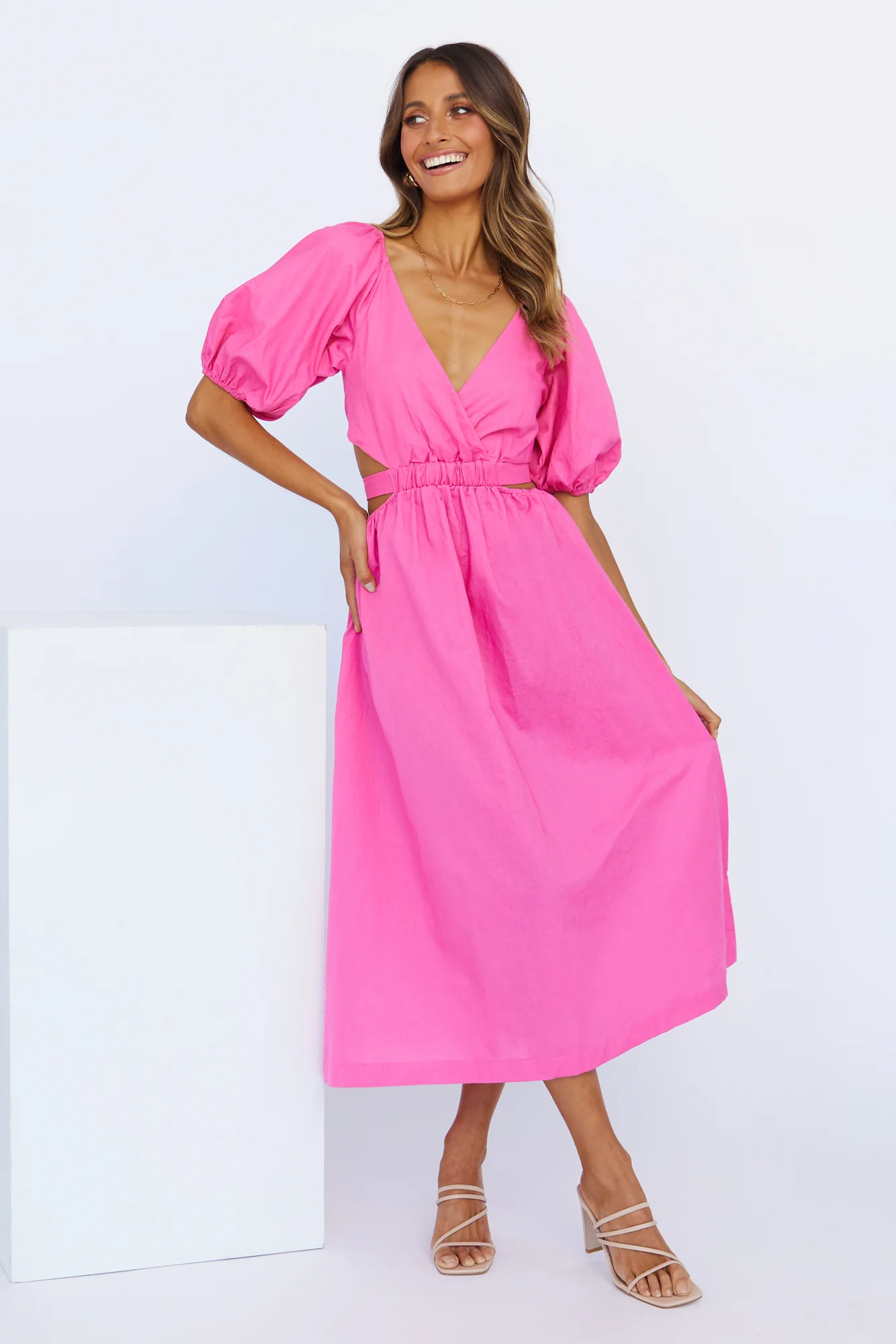 Not A Second Midi Dress Hot Pink - luluinthesky