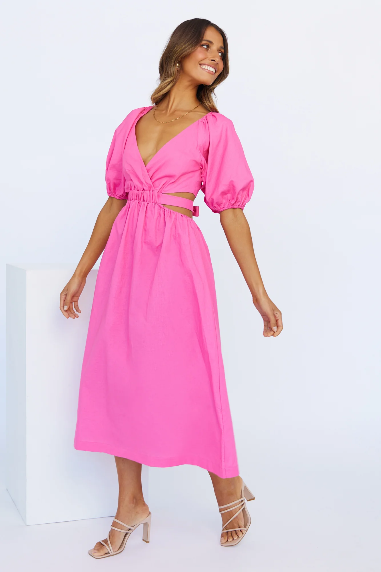 Not A Second Midi Dress Hot Pink - luluinthesky