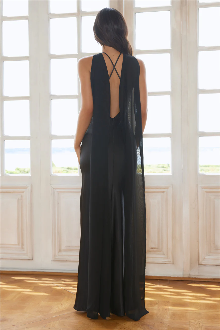 Golden Empress Satin Maxi Dress Black - luluinthesky