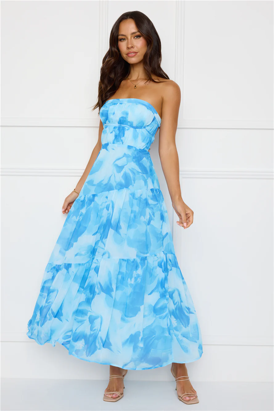 Azure Allure Strapless Maxi Dress Blue - luluinthesky