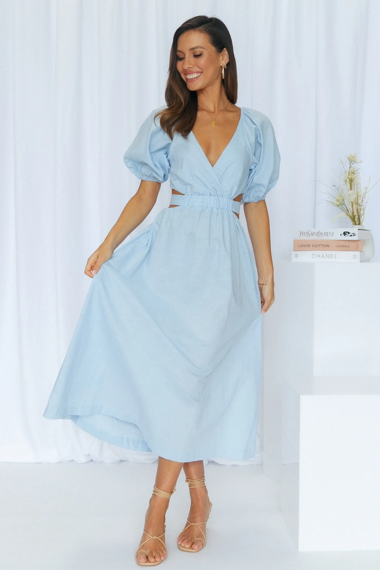 Not A Second Midi Dress Blue - luluinthesky