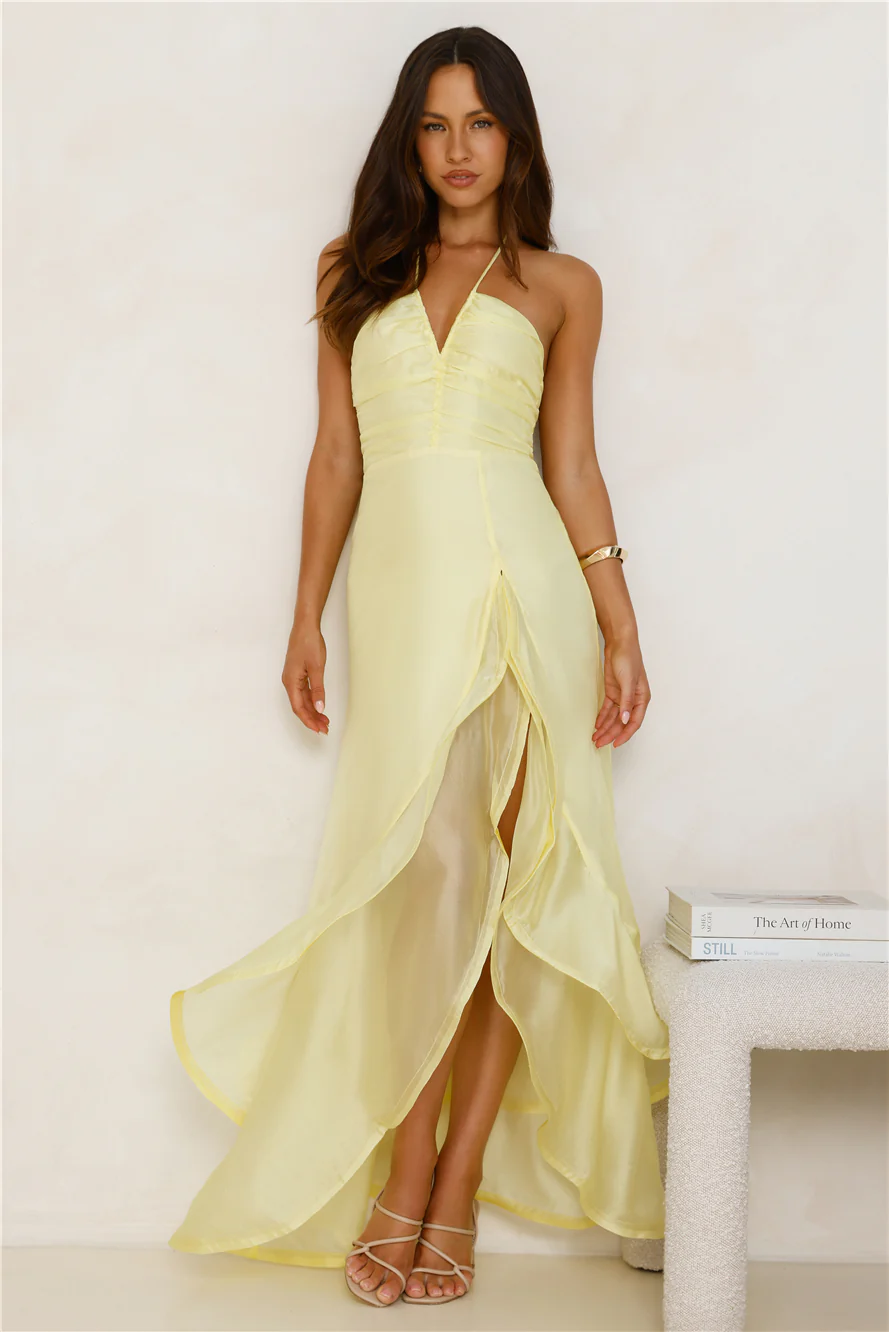 Full Of Energy Halter Maxi Dress Yellow - luluinthesky