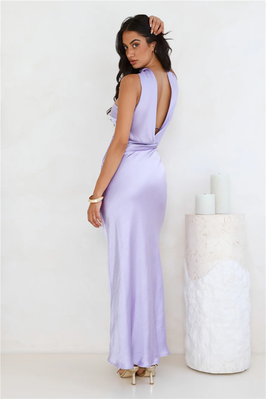 Precious Pearl Satin Maxi Dress Lilac - luluinthesky