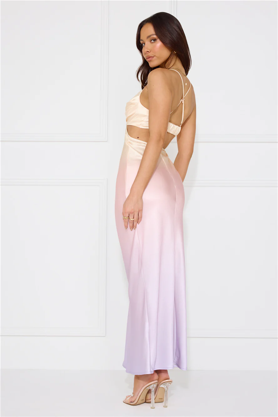 Rainbow Glare Satin Maxi Dress Print - luluinthesky