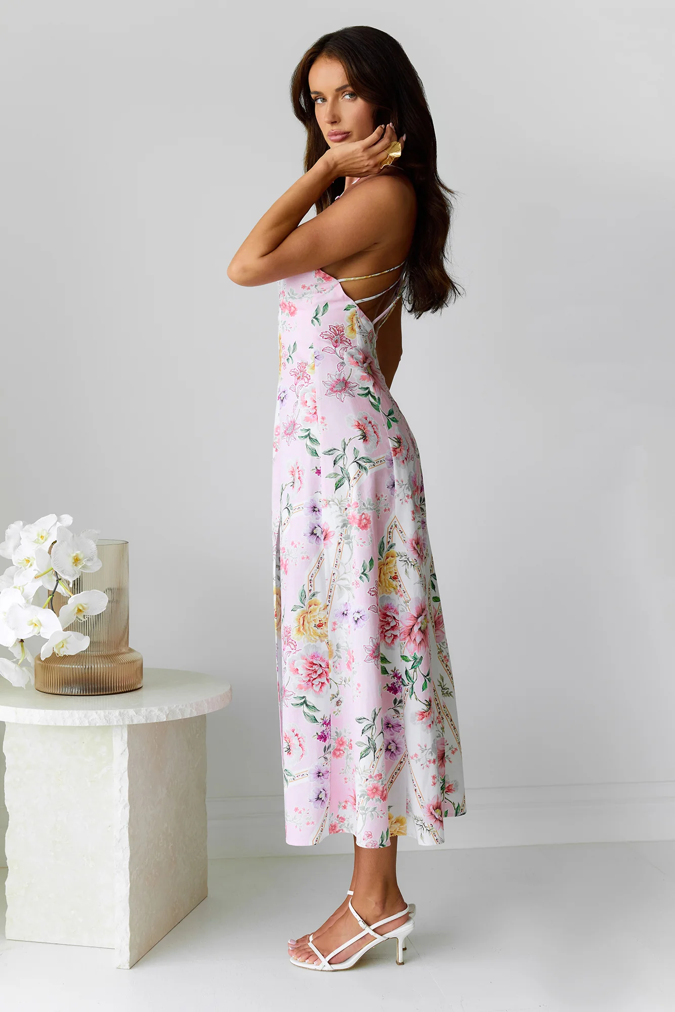 Sunset Dahlia Midi Dress Floral - luluinthesky