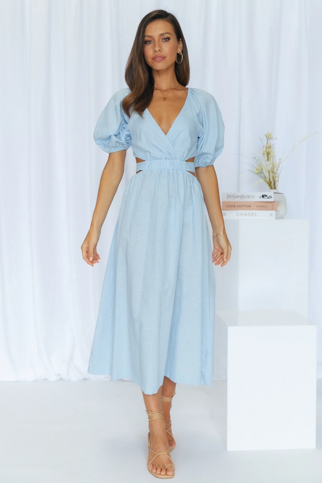 Not A Second Midi Dress Blue - luluinthesky
