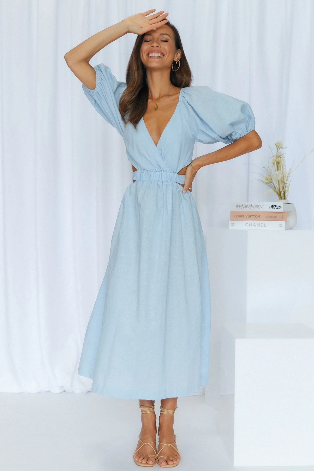 Not A Second Midi Dress Blue - luluinthesky