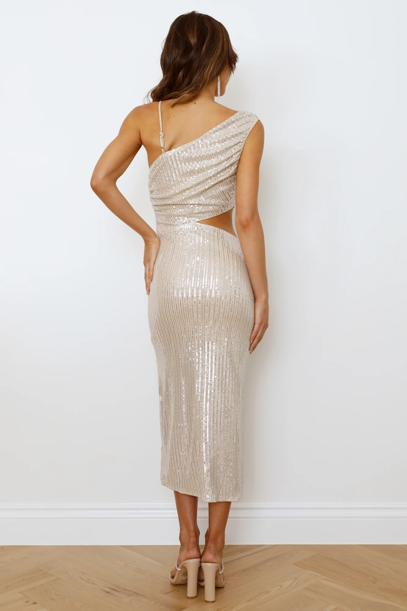 Luminous Life Midi Dress Beige - luluinthesky