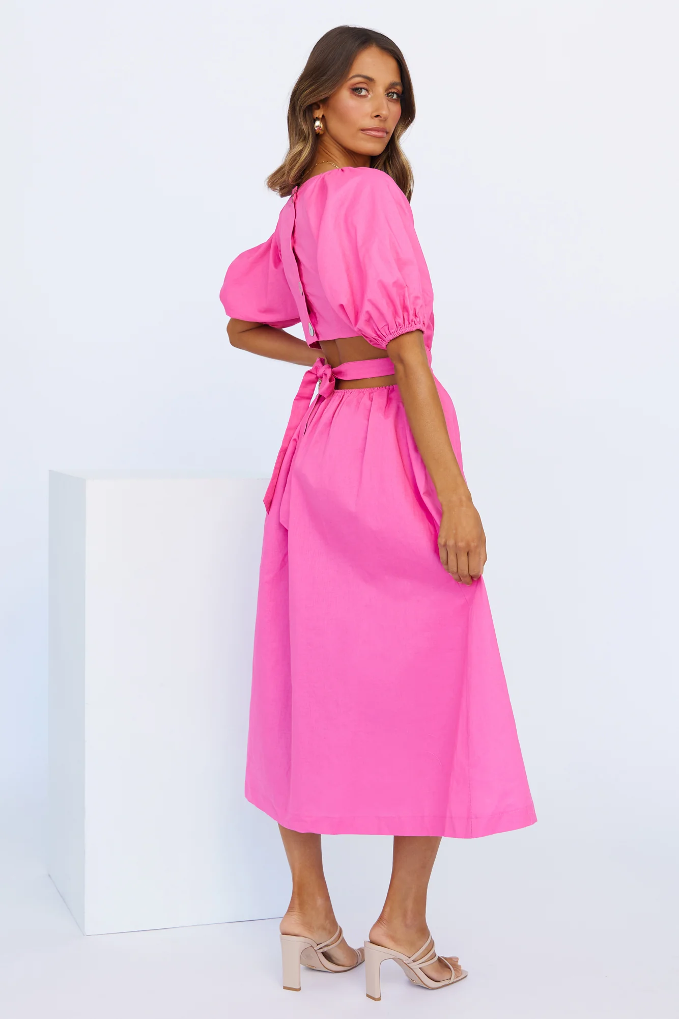 Not A Second Midi Dress Hot Pink - luluinthesky