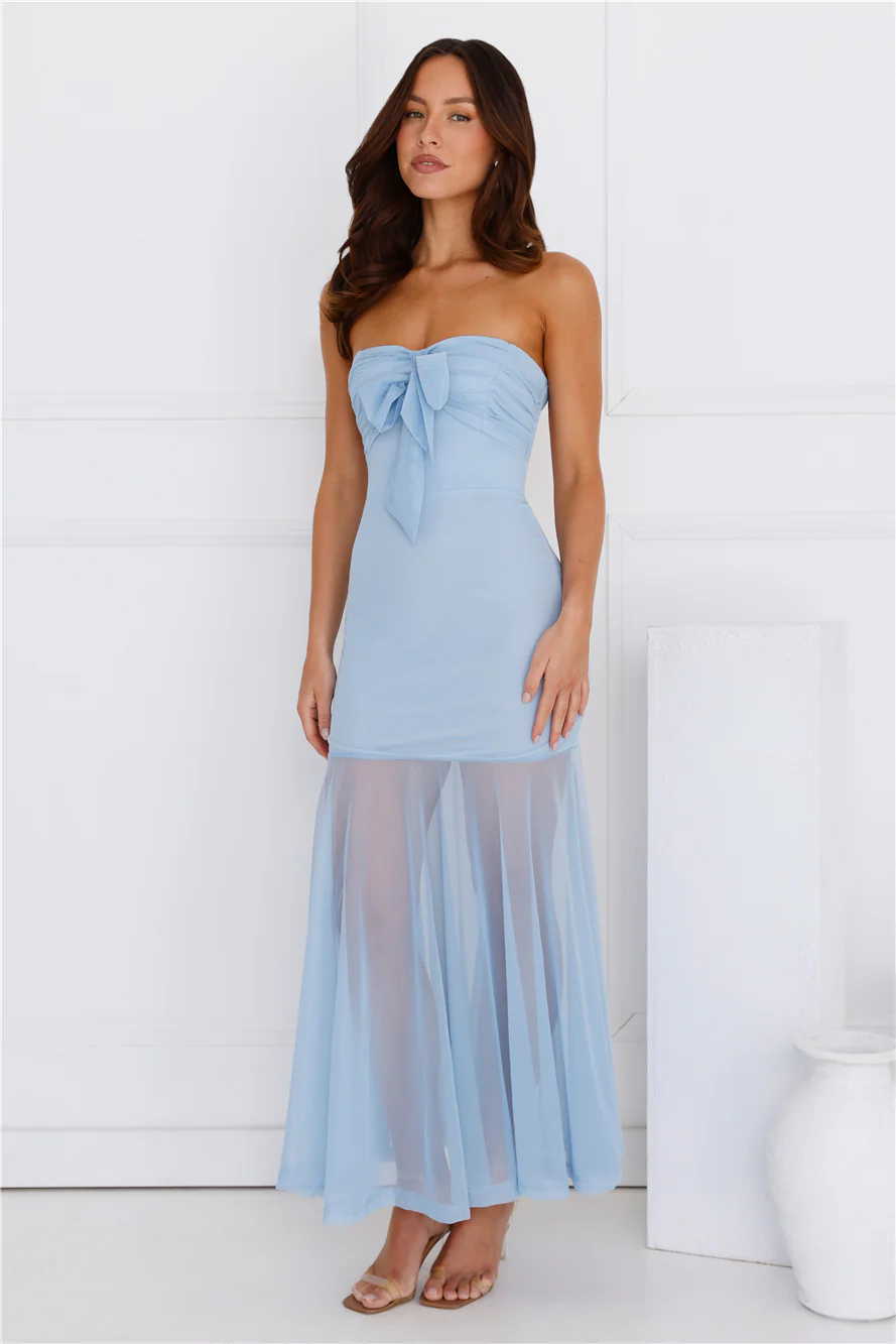 Misty Morning Magic Strapless Mesh Maxi Dress Blue - luluinthesky