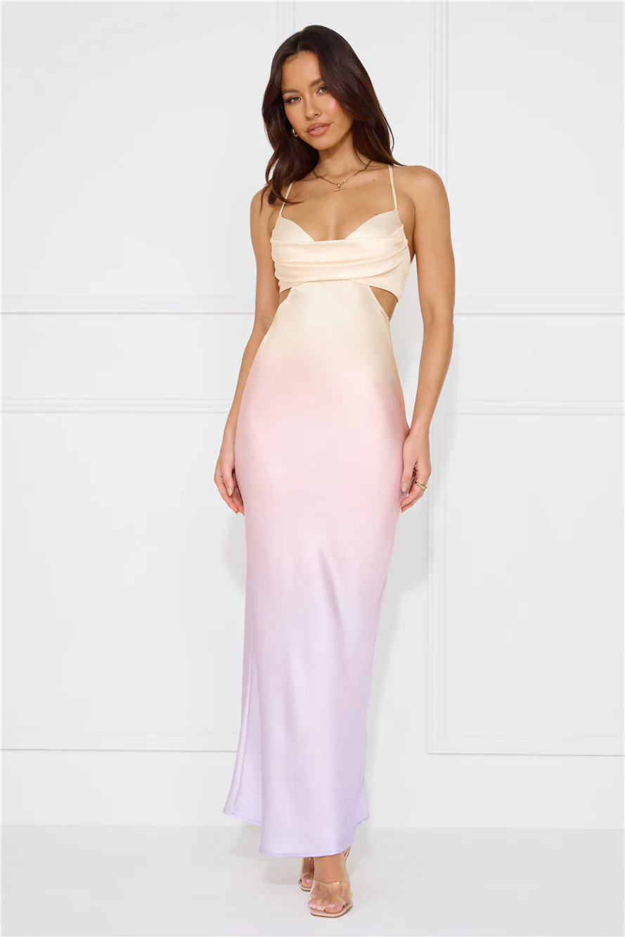 Rainbow Glare Satin Maxi Dress Print - luluinthesky