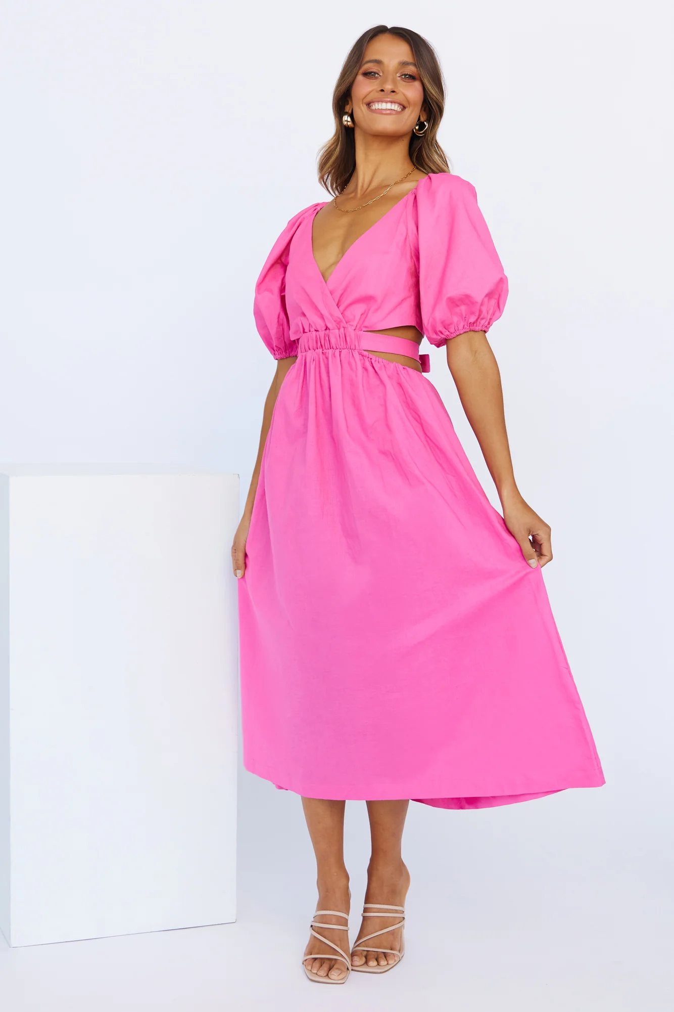 Not A Second Midi Dress Hot Pink - luluinthesky