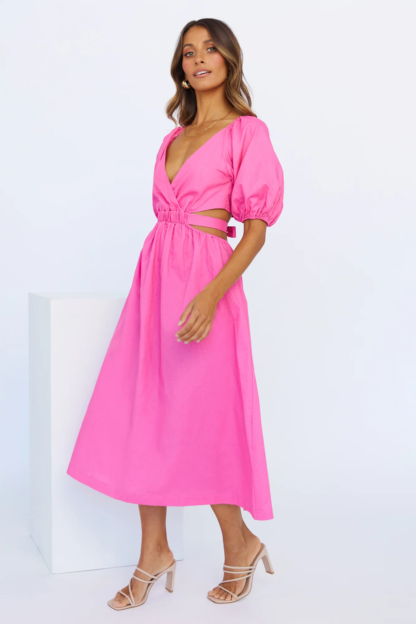 Not A Second Midi Dress Hot Pink - luluinthesky