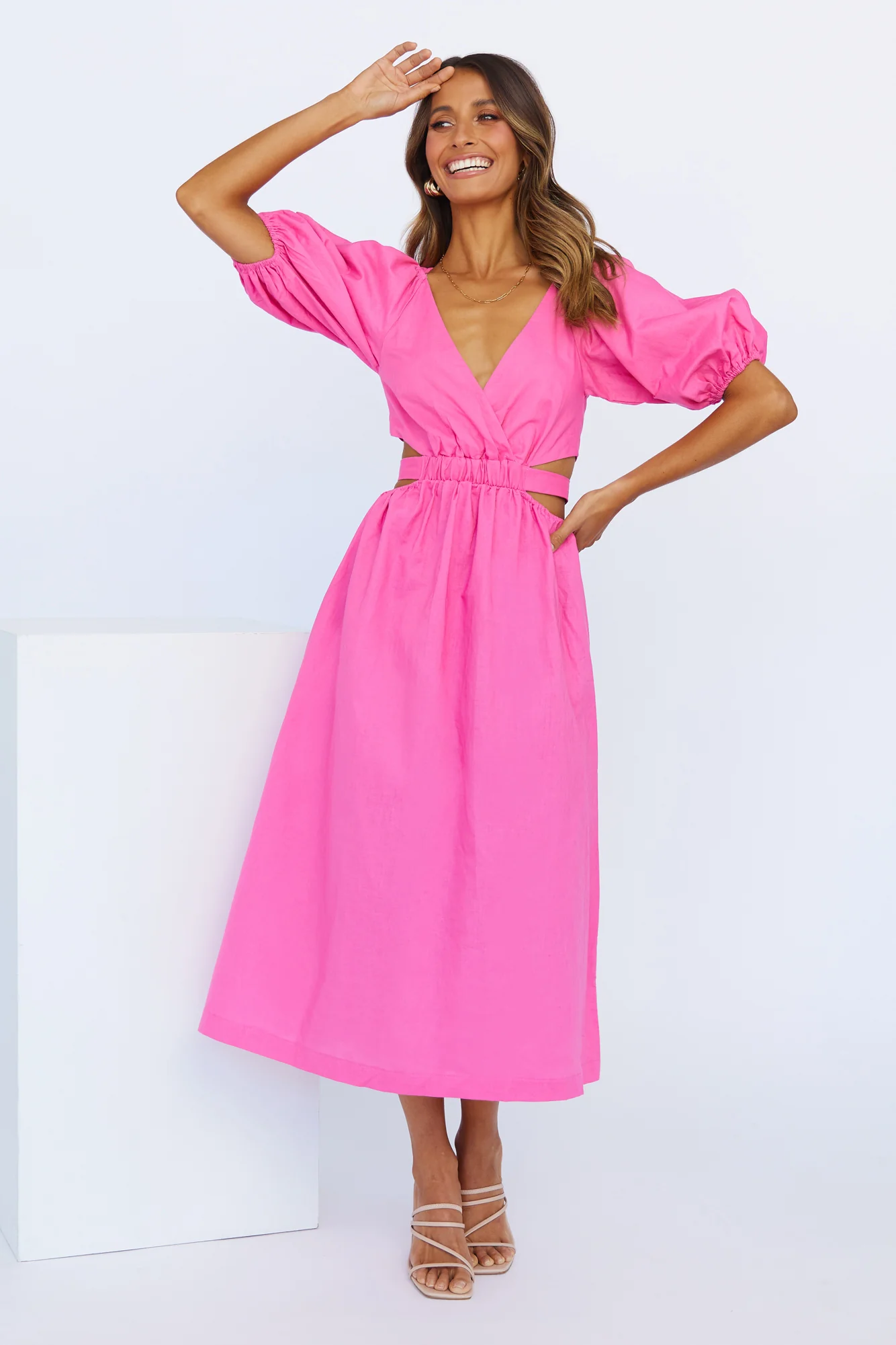 Not A Second Midi Dress Hot Pink - luluinthesky
