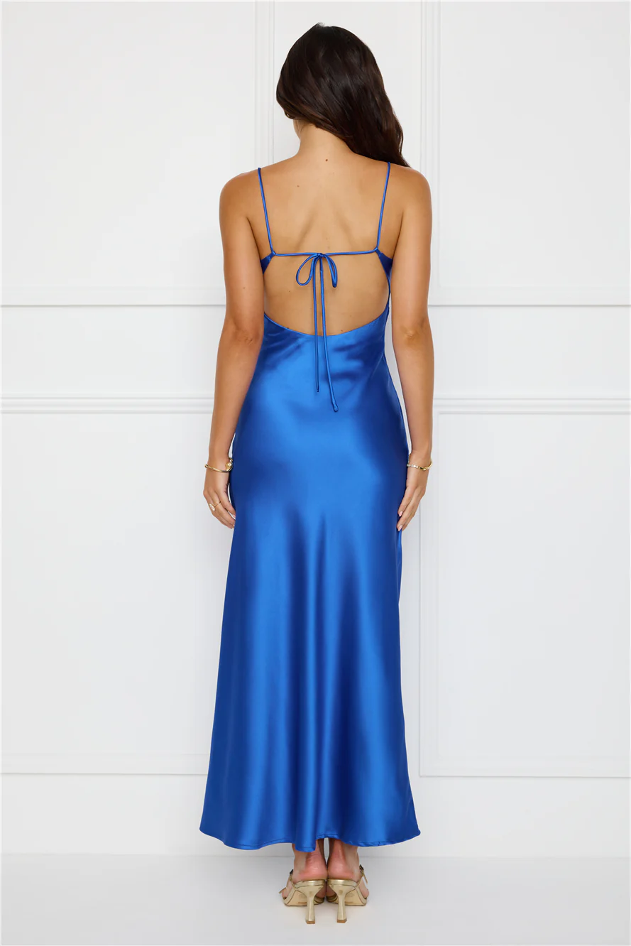Chic 'Fit Slip Satin Maxi Dress Cobalt - luluinthesky