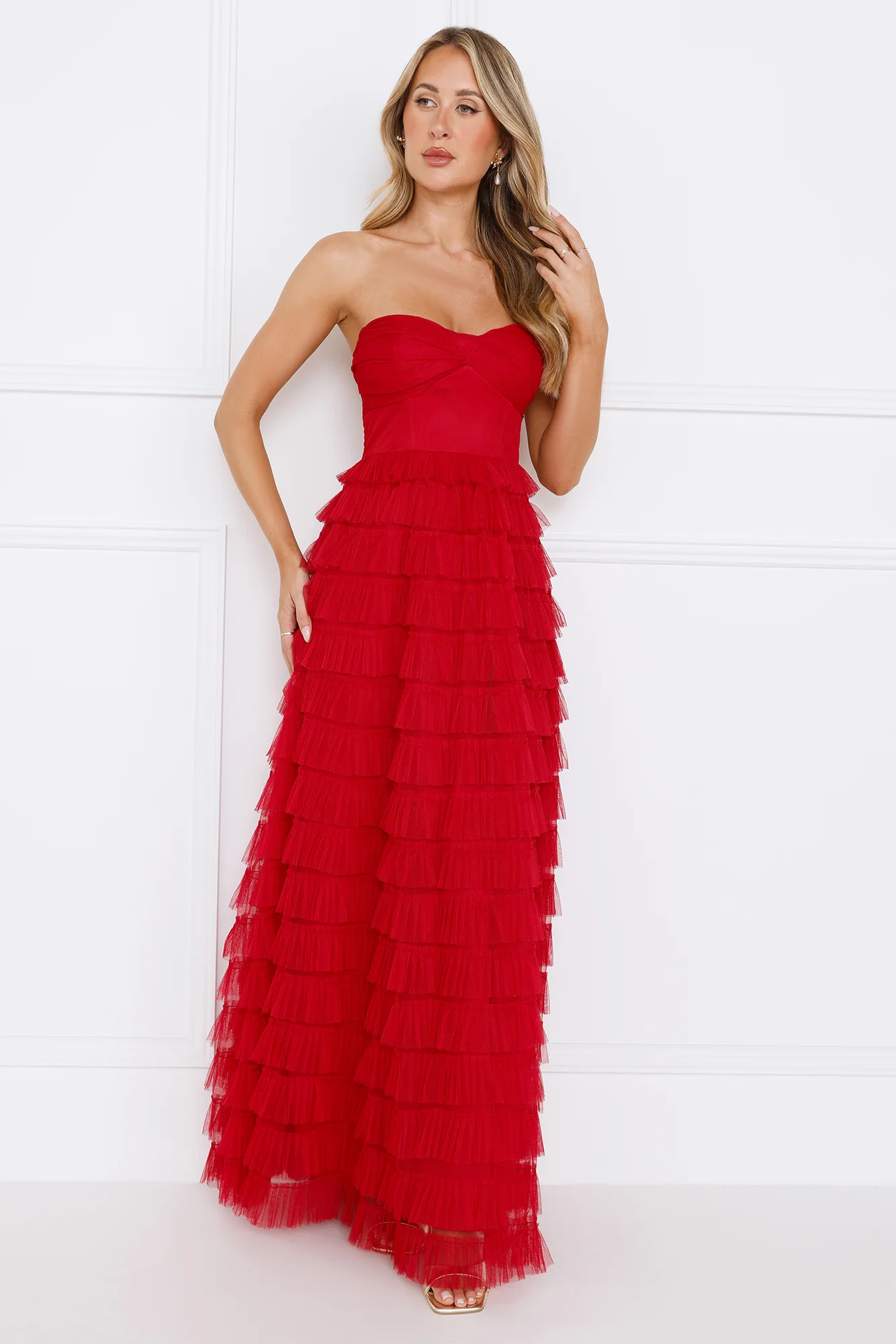 Lovers In Paris Strapless Tulle Maxi Dress Red - luluinthesky