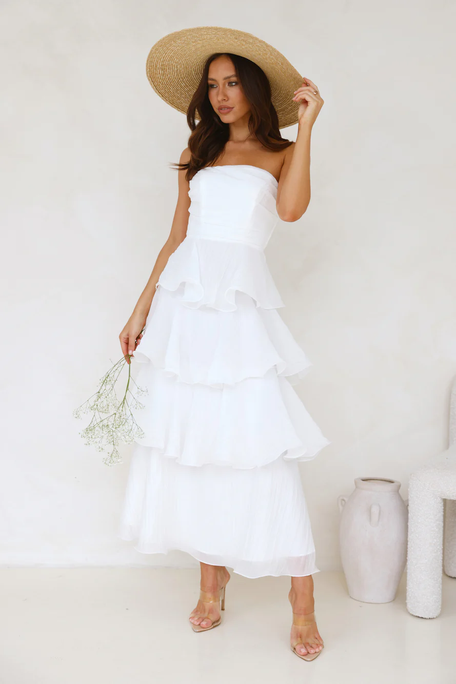 Wedding Adventure Strapless Maxi Dress White - luluinthesky