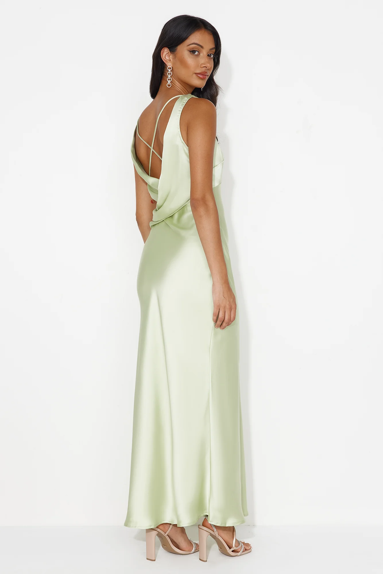 Indigo Fields Satin Maxi Dress Green - luluinthesky