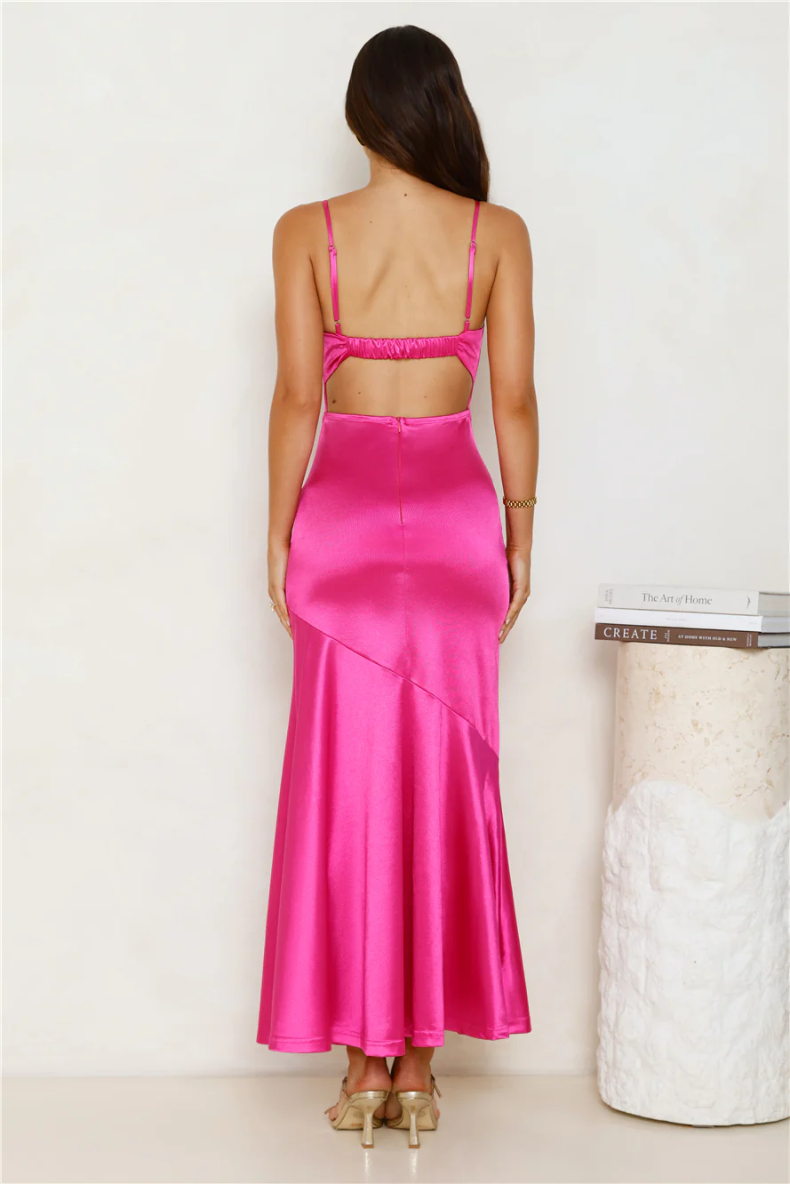Love To Mesmerise Satin Maxi Dress Pink - luluinthesky