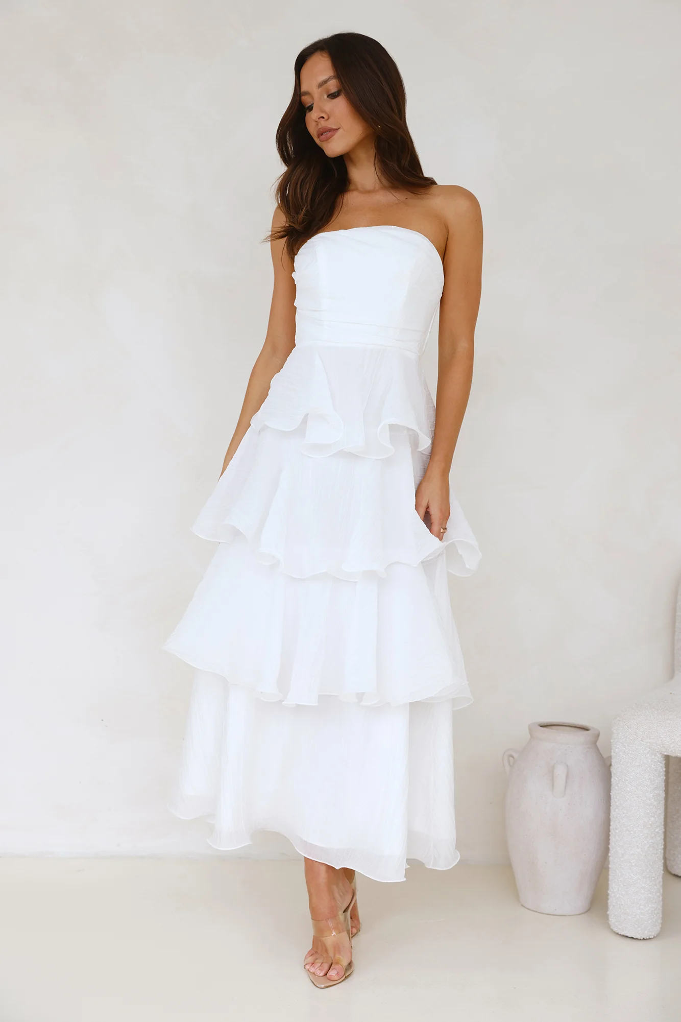 Wedding Adventure Strapless Maxi Dress White - luluinthesky
