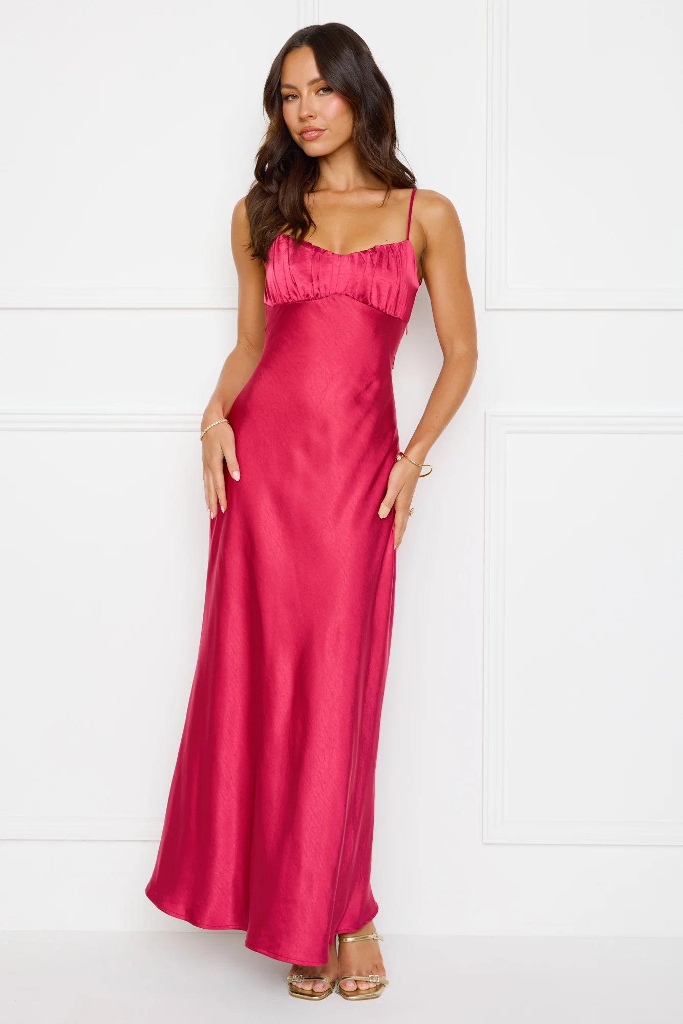 Empire Chic Satin Maxi Dress Burgundy - luluinthesky