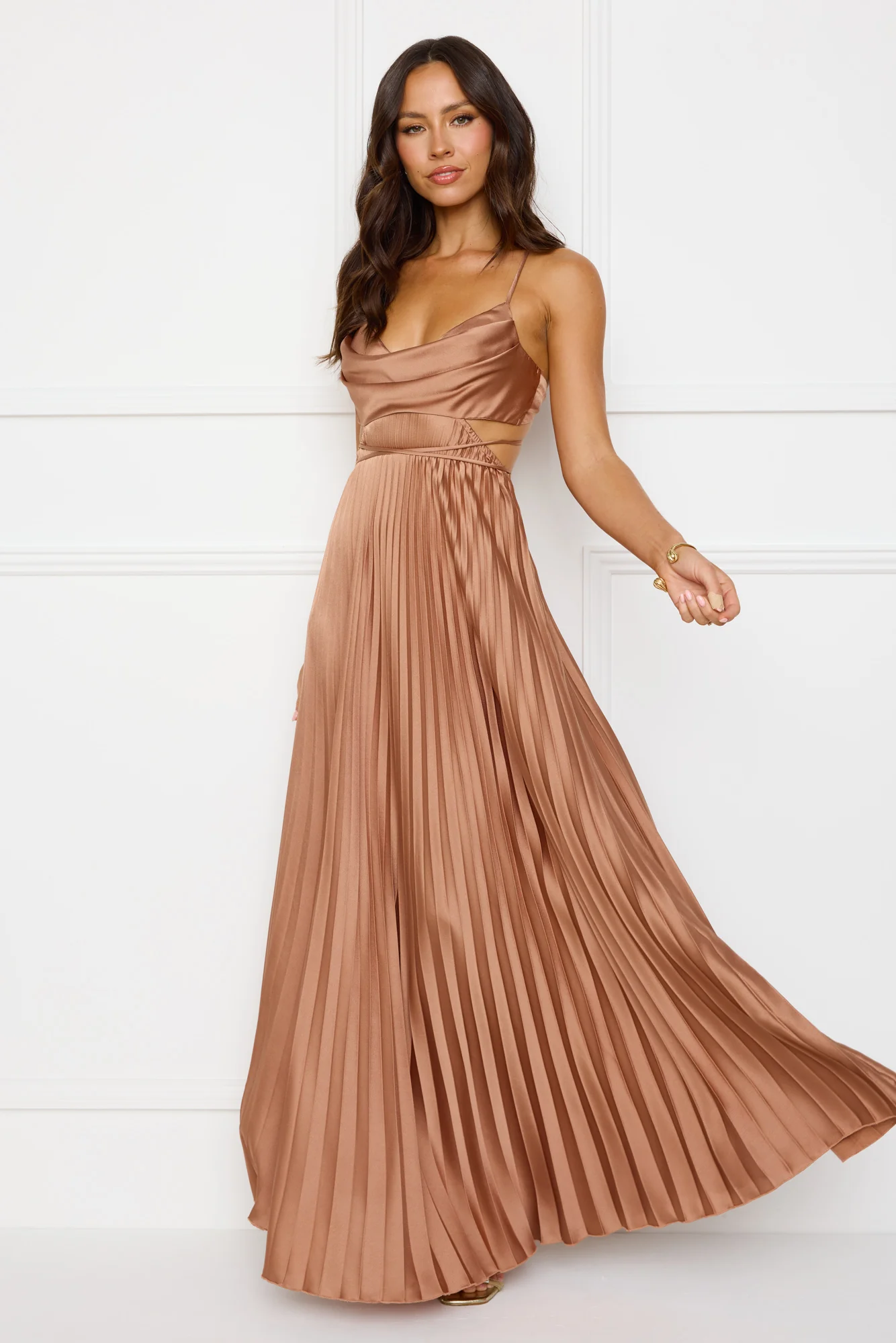 Solara Satin Maxi Dress Brown - luluinthesky
