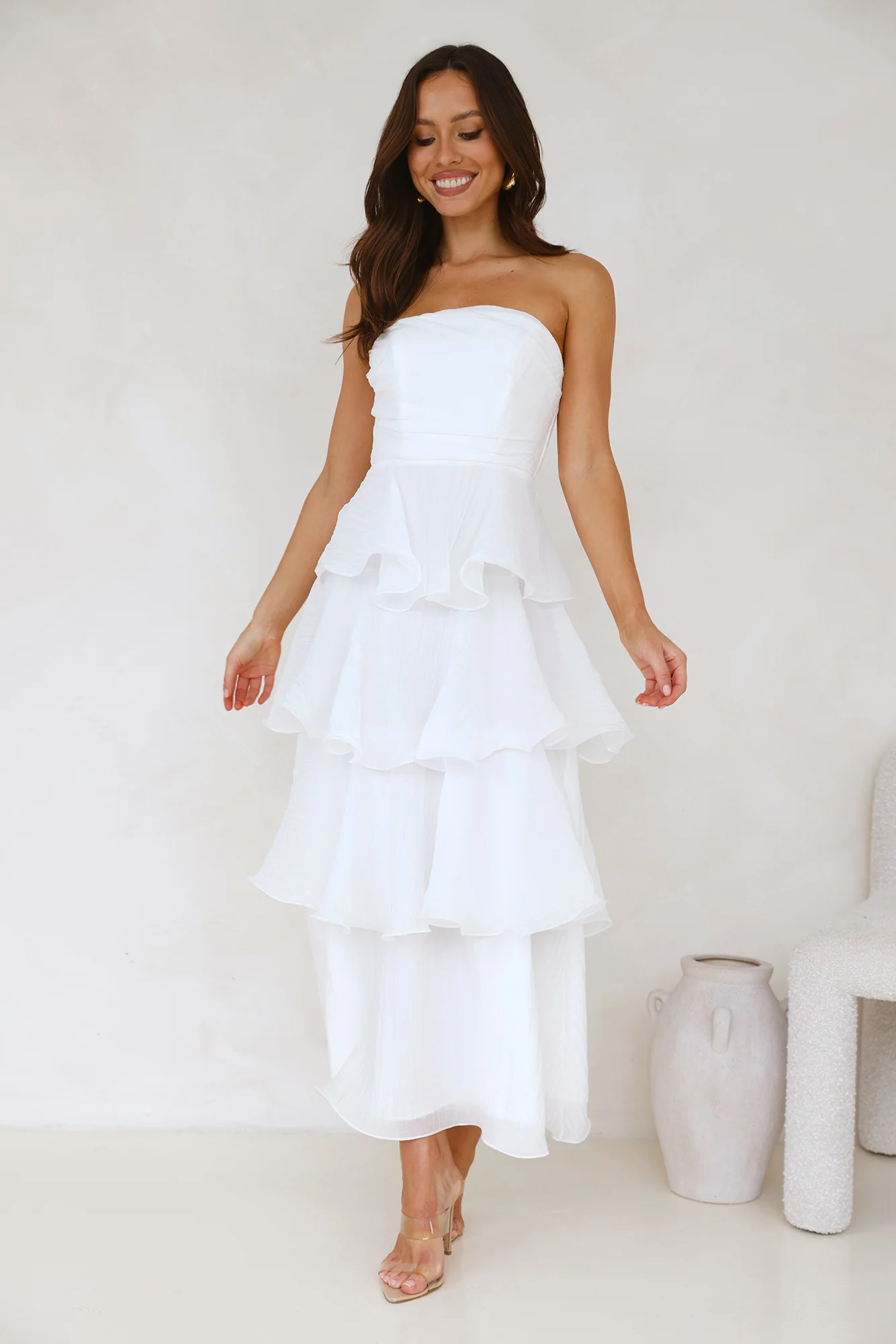 Wedding Adventure Strapless Maxi Dress White - luluinthesky