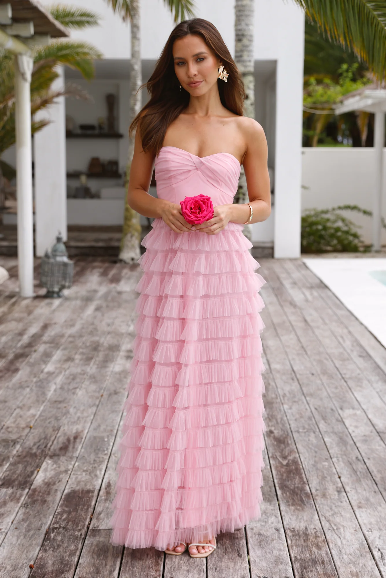 Lovers In Paris Strapless Tulle Maxi Dress Pink - luluinthesky