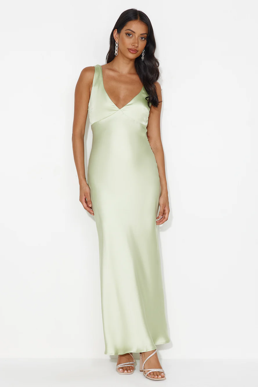 Indigo Fields Satin Maxi Dress Green - luluinthesky