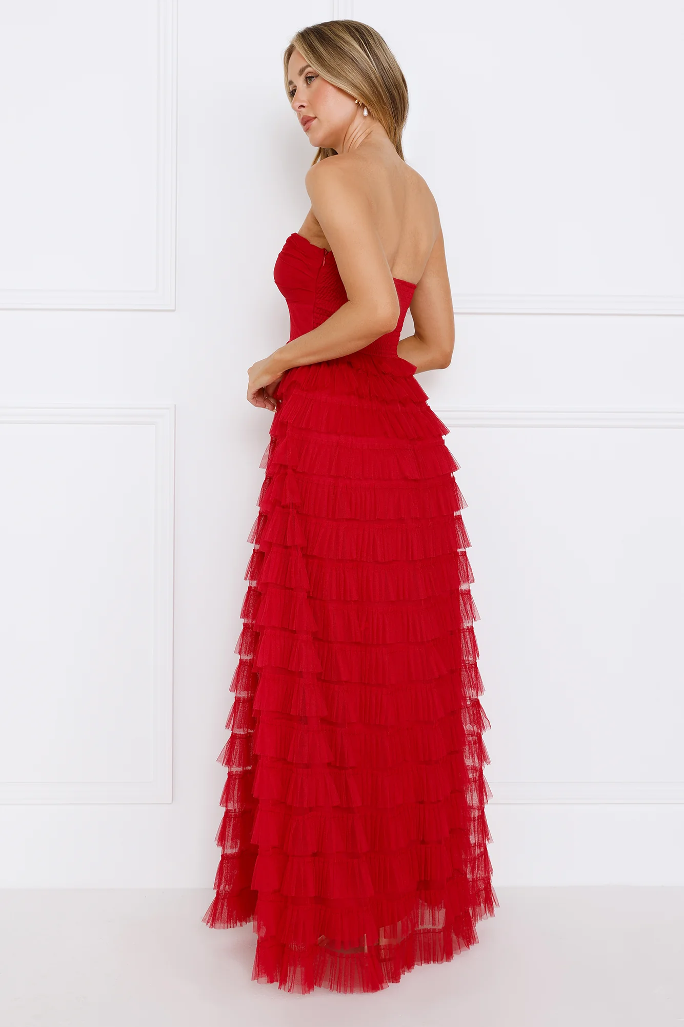 Lovers In Paris Strapless Tulle Maxi Dress Red - luluinthesky