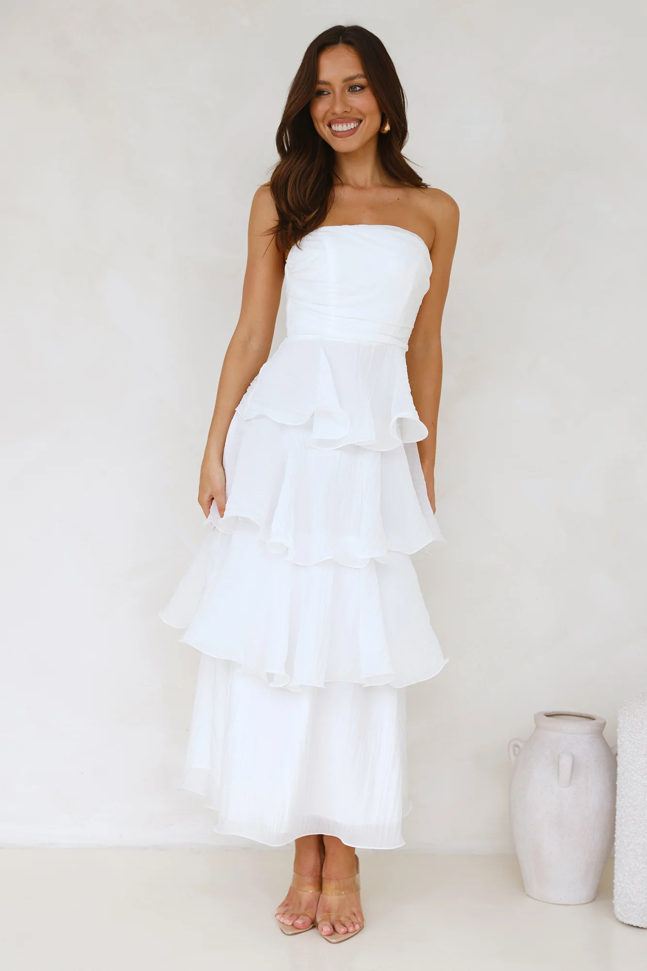 Wedding Adventure Strapless Maxi Dress White - luluinthesky