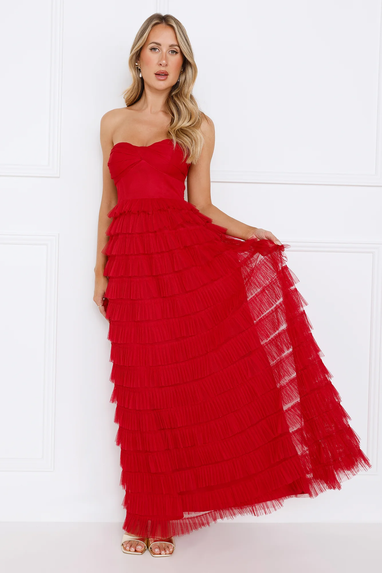 Lovers In Paris Strapless Tulle Maxi Dress Red - luluinthesky