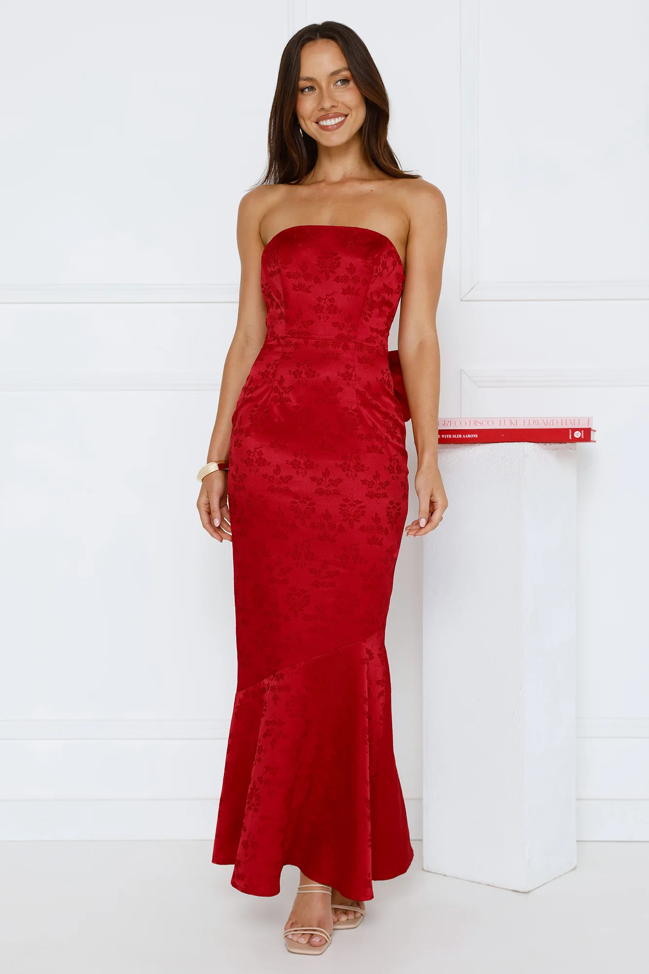 Symphony Of Silk Satin Strapless Maxi Dress Red - luluinthesky