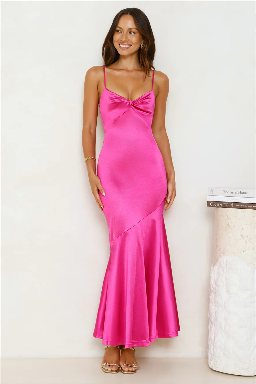 Love To Mesmerise Satin Maxi Dress Pink - luluinthesky