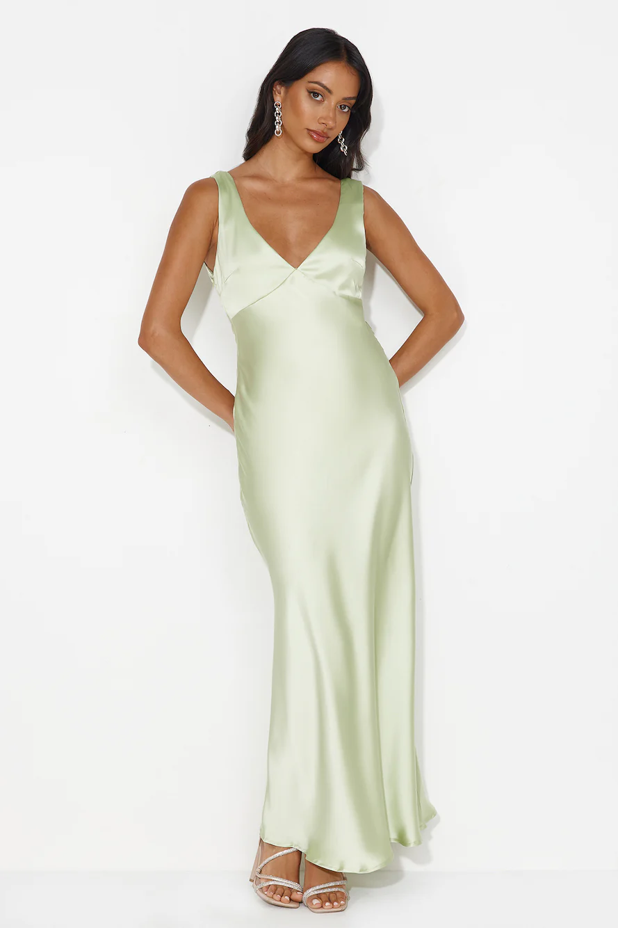 Indigo Fields Satin Maxi Dress Green - luluinthesky
