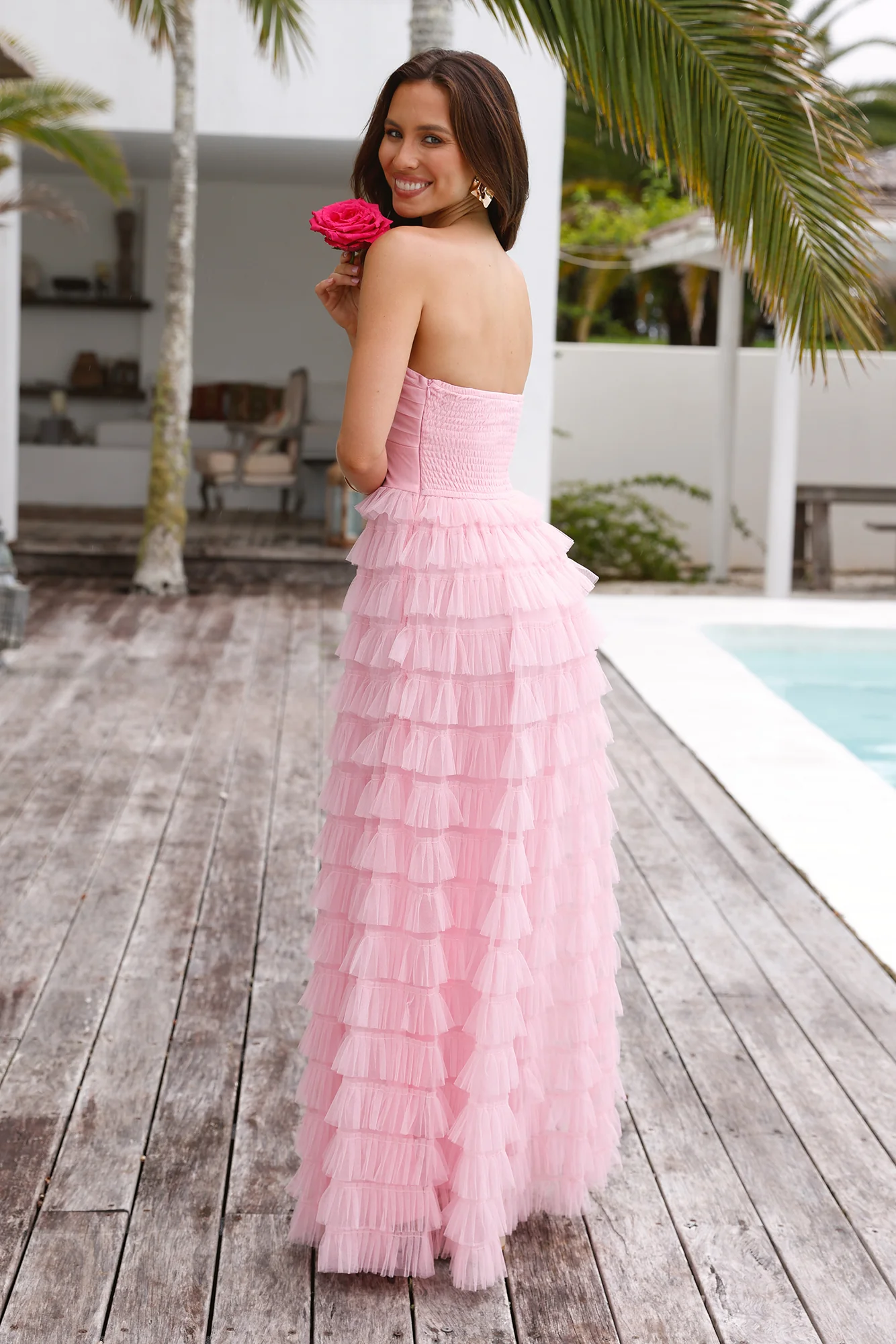 Lovers In Paris Strapless Tulle Maxi Dress Pink - luluinthesky