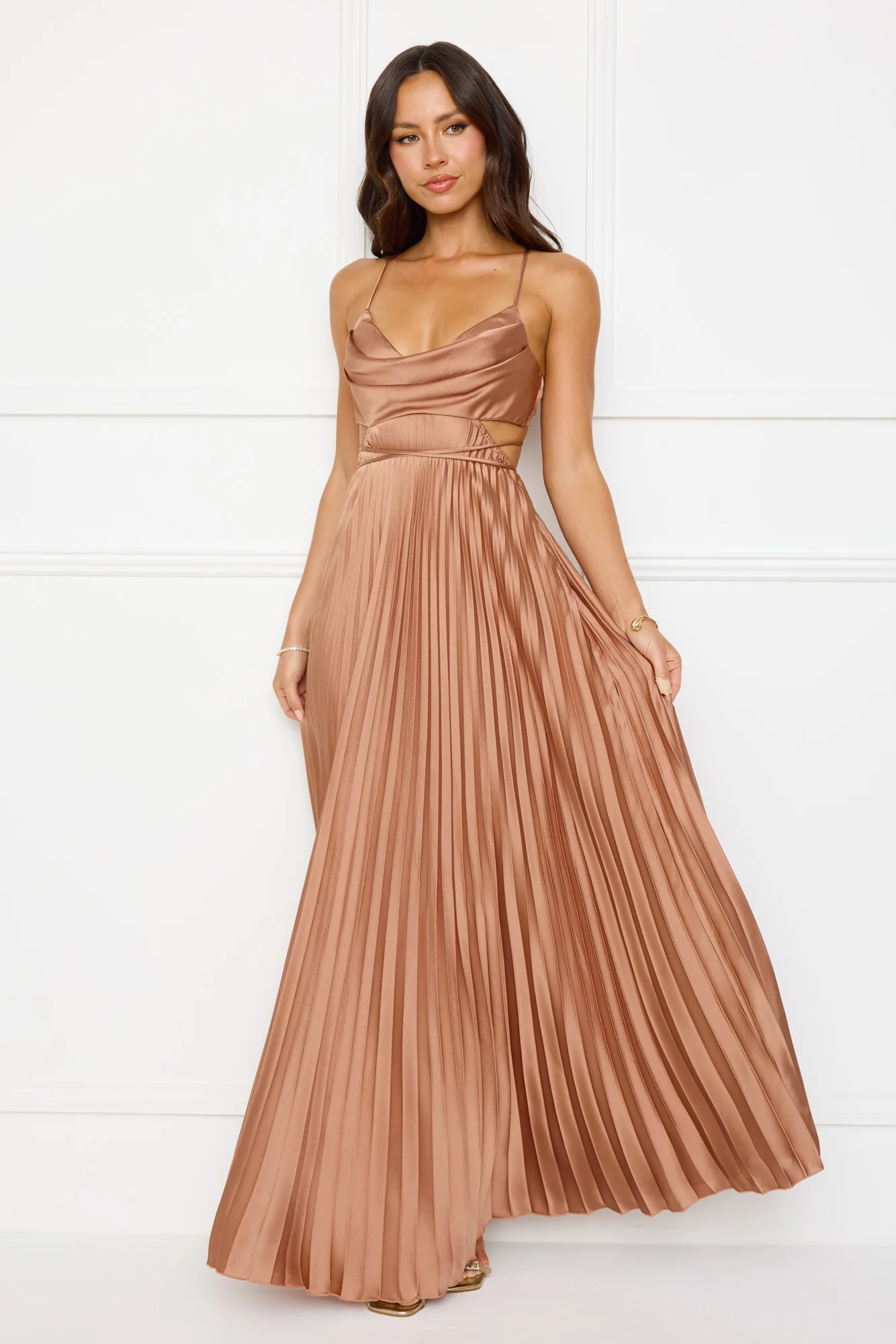 Solara Satin Maxi Dress Brown - luluinthesky