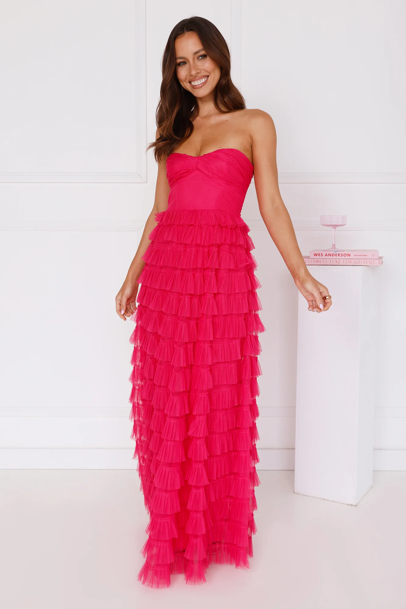 Lovers In Paris Strapless Tulle Maxi Dress Hot Pink - luluinthesky