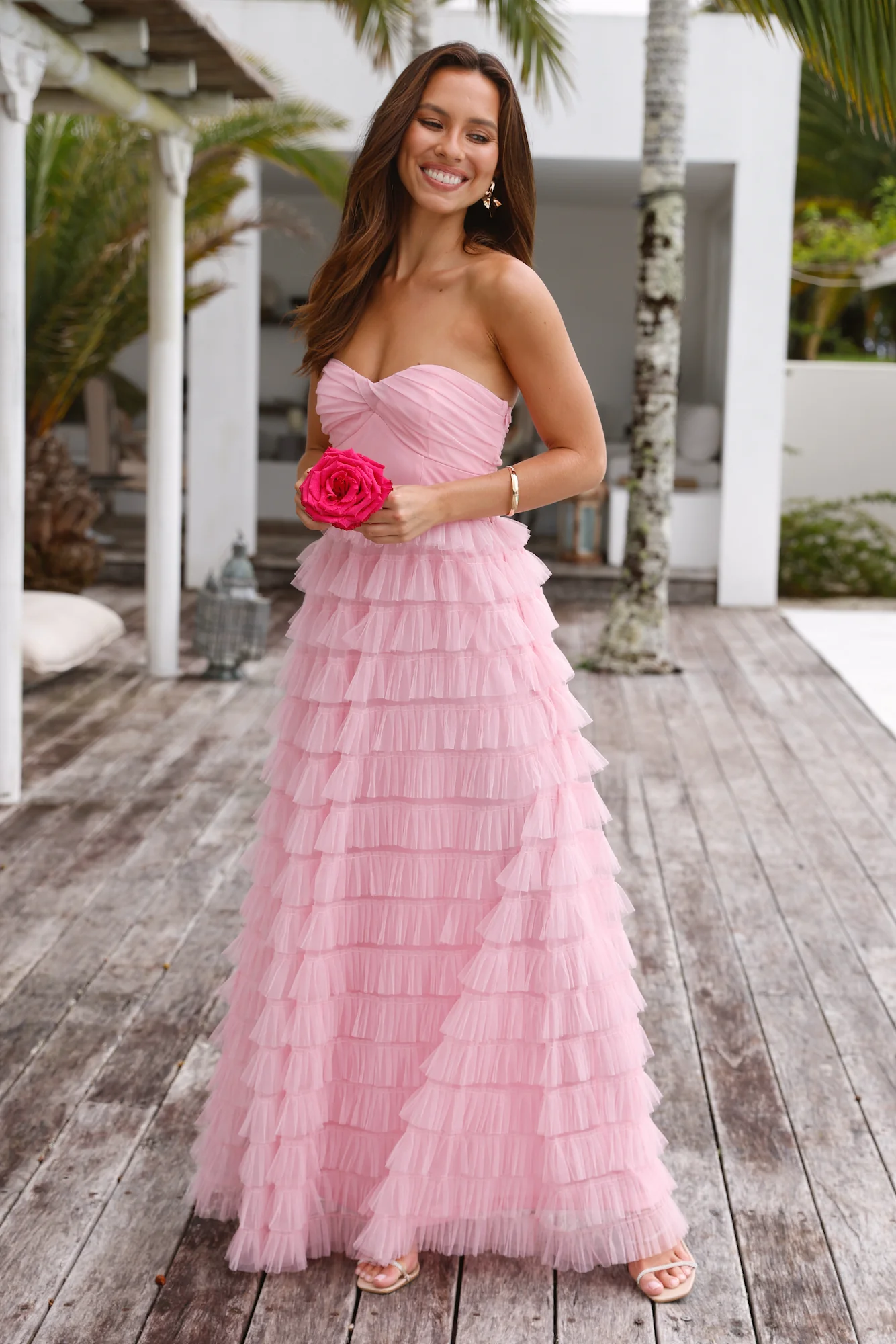 Lovers In Paris Strapless Tulle Maxi Dress Pink - luluinthesky
