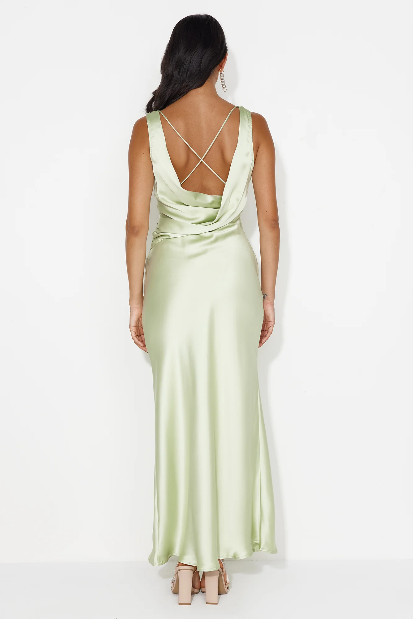 Indigo Fields Satin Maxi Dress Green - luluinthesky