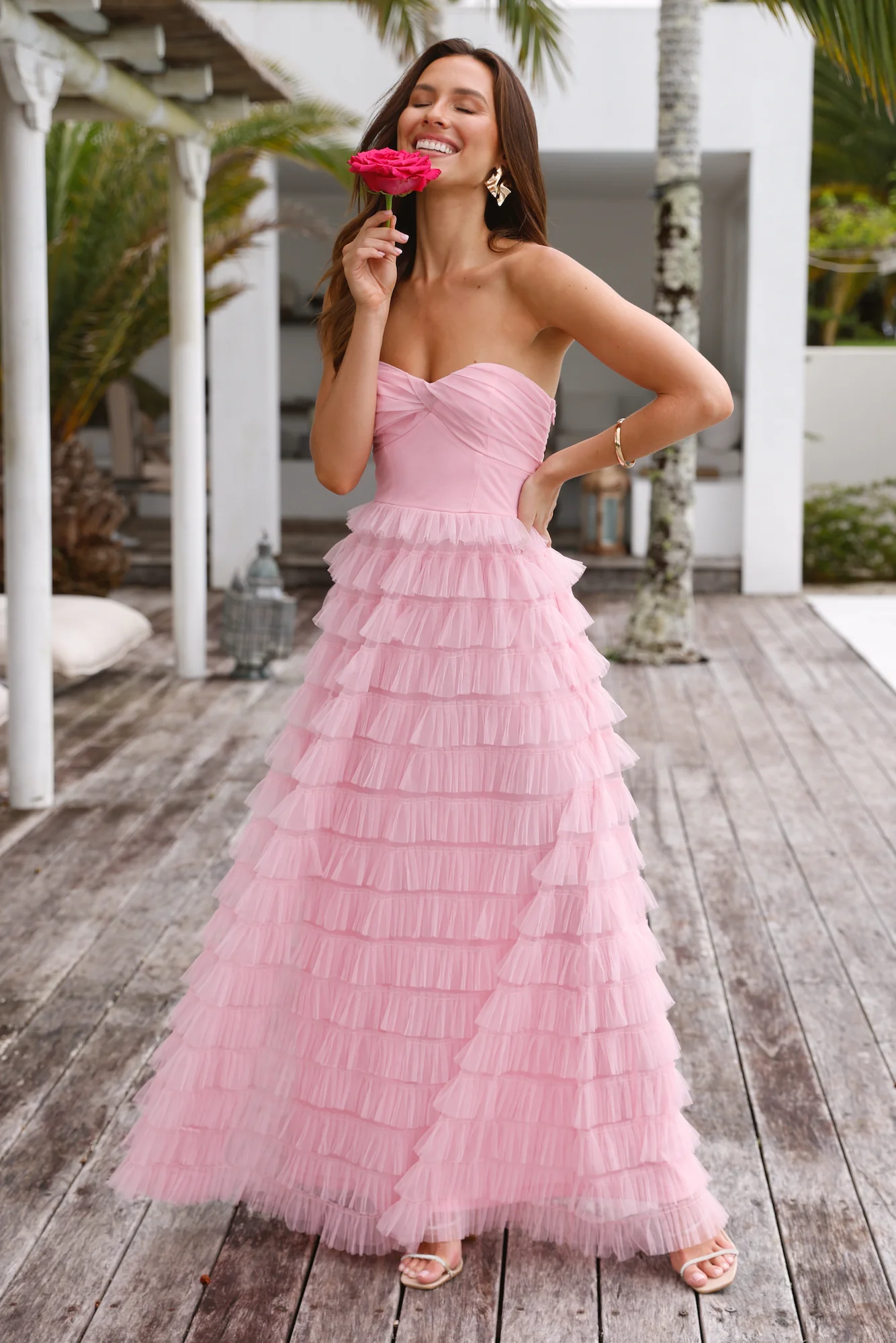 Lovers In Paris Strapless Tulle Maxi Dress Pink - luluinthesky