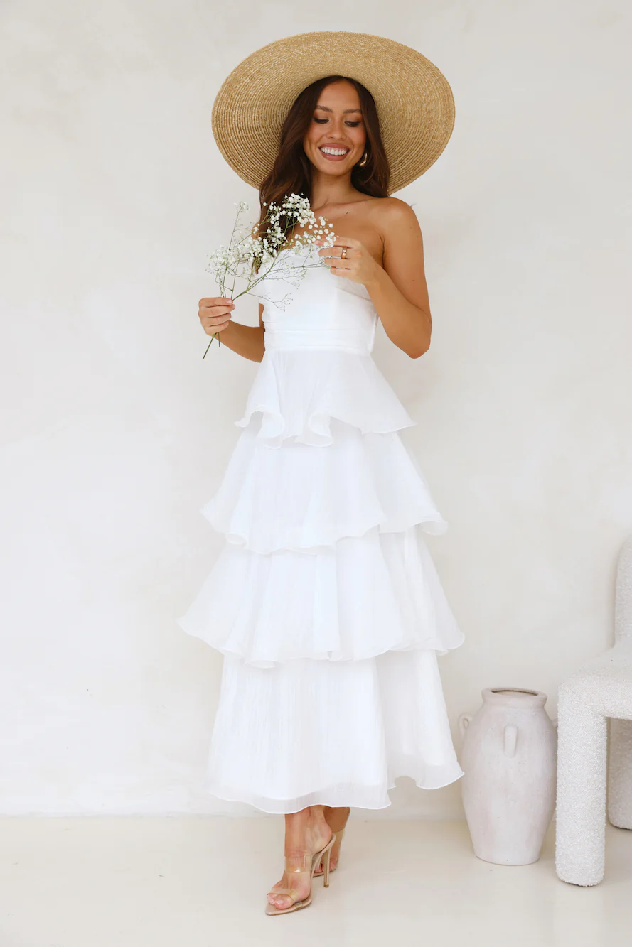 Wedding Adventure Strapless Maxi Dress White - luluinthesky