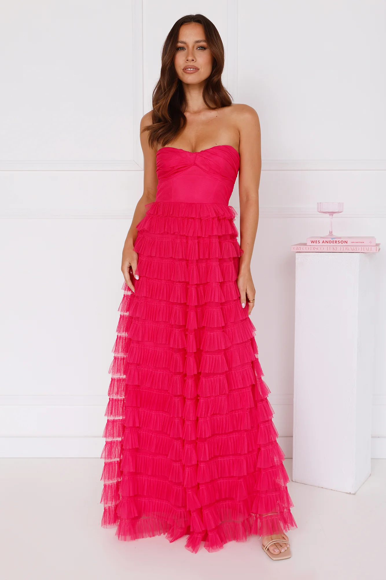 Lovers In Paris Strapless Tulle Maxi Dress Hot Pink - luluinthesky