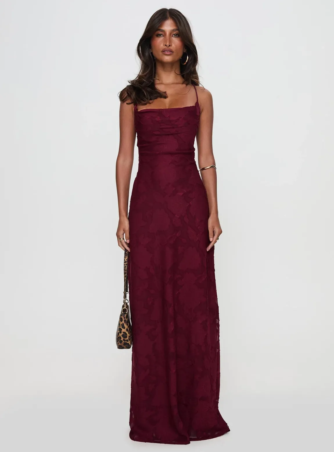 Celena Maxi Dress Burgundy Burnout - luluinthesky