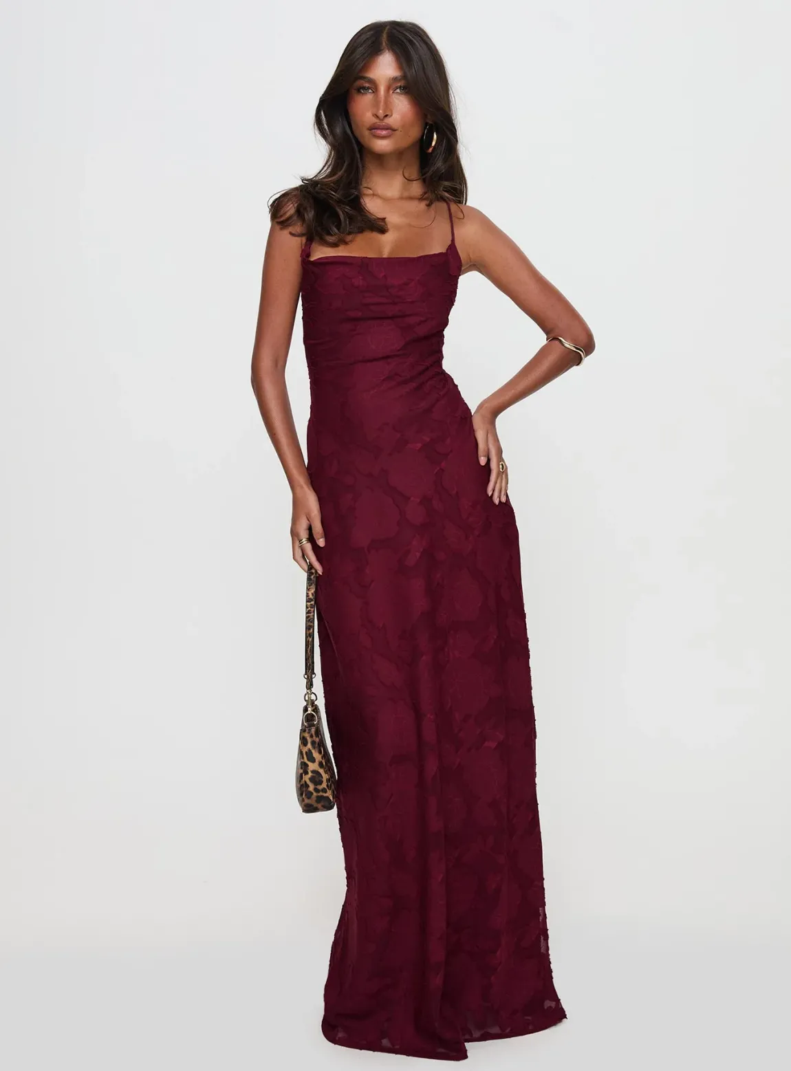 Celena Maxi Dress Burgundy Burnout - luluinthesky