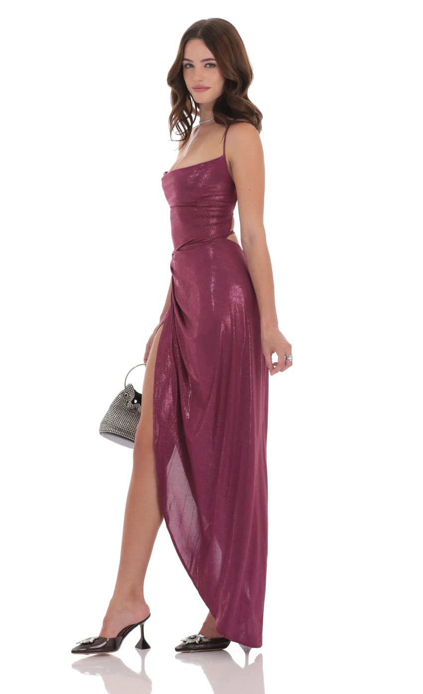 Foiled Asymmetrical Maxi Dress in Plum - luluinthesky