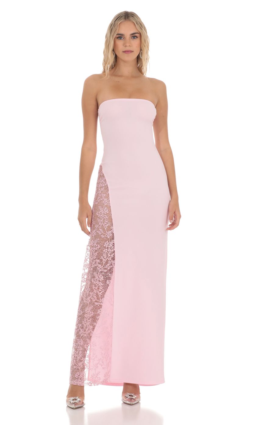 Strapless Lace Embroidered Slit in Pink - luluinthesky