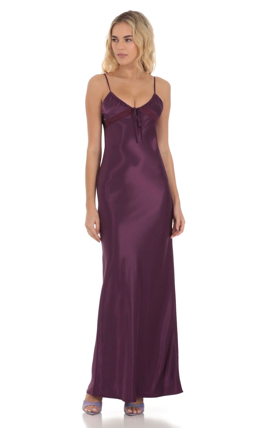 Satin Front Tie Maxi Dress in Purple - luluinthesky