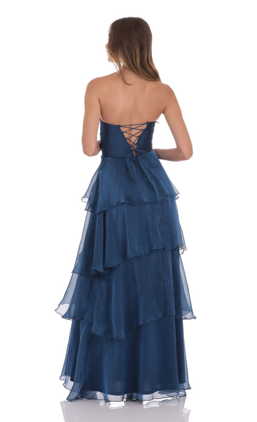 Corset Ruffle Strapless Maxi Dress in Navy - luluinthesky