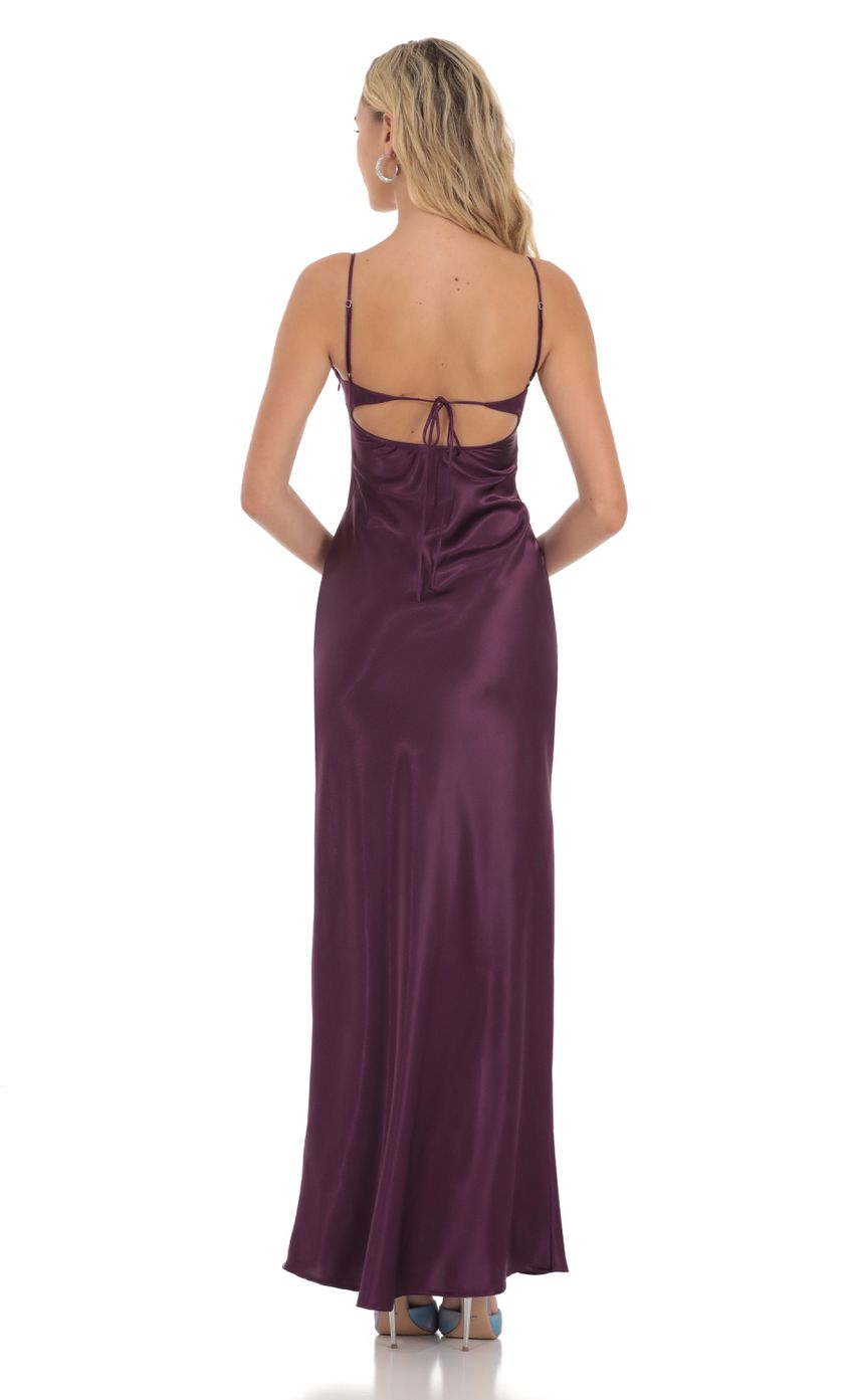 Satin Front Tie Maxi Dress in Purple - luluinthesky